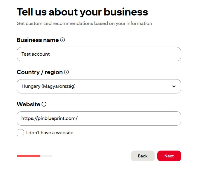 Pinterest business page name